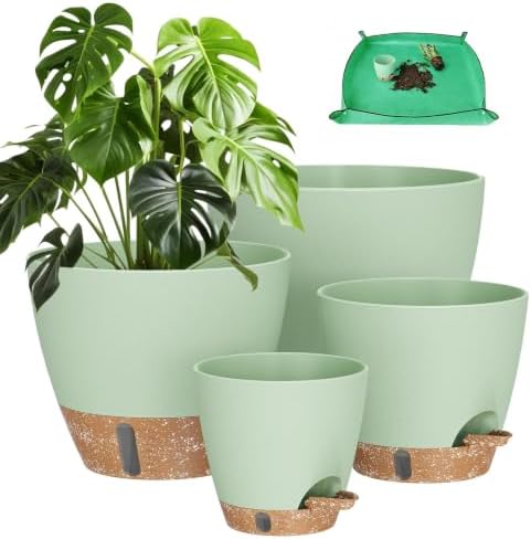Plant Pots, 12" 10" 6" 8" Inch Self Watering Pots with Water Level Indicator, Set of 5 Flower Pots Indoor with Drainage Holes, Modern Planters for Indoor Outdoor Plants, Room & Office Décor by Unknown