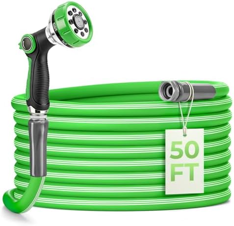 Garden Hose 50 Ft With 8-Pattern Spray Nozzle, 5/8" Lead-Free Water Hose by Delxo