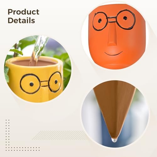 4 Pcs Terracotta Self-Watering Spikes for Plants, Funny Big Head Glasses Shape, Colorful Drip Irrigation Spikes, for Outdoor Plants and Vacation Care - Image 3