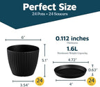 Black 6-Inch Plant Pots with Drainage & Saucers 24 Pack, Indoor & Outdoor Planters for Houseplants, Herbs, and Flowers, Durable & Weatherproof Material, Stackable, Lightweight, Minimalist Design - Image 2