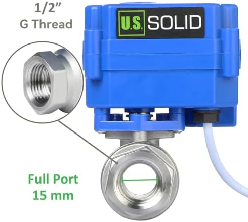 U.S. Solid Motorized Ball Valve- 1/2" NSF Certified 304SS Ball Valve with Full Port, 9-24V AC/DC and 2 Wire Auto Return Setup - Image 3