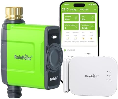 RAINPOINT WiFi Water Timer for Garden Hose, Brass Inlet WiFi Sprinkler Controller, Smart Hose Timer Valve with Ethernet Gateway, Rain Delay for Garden/Lawn (Support WiFi & Ethernet Connection) by RainPoint