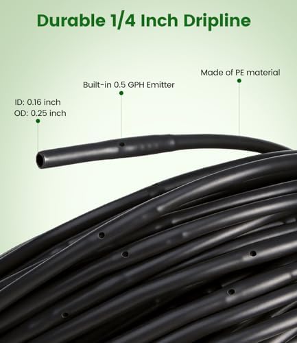 250FT Drip Irrigation Tubing Kit with 1/2 Irrigation tubing, 1/4 inch Dripline, and Irrigation Parts for Garden, Raised Beds, and Greenhouse Watering - Image 6