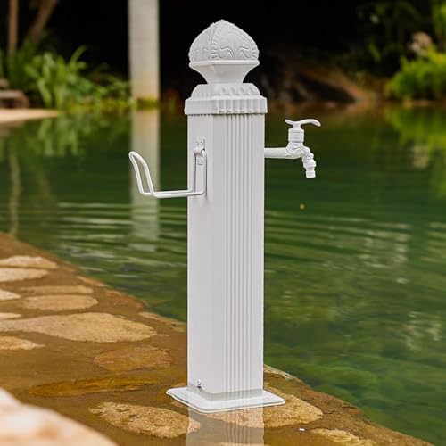 Outdoor Faucet with Hose Holder, Freestanding Vertical Garden Water Column, Decorative Water Feature, Fountain, Hydrant for Yard (White)(114cm/44.9in) - Image 7