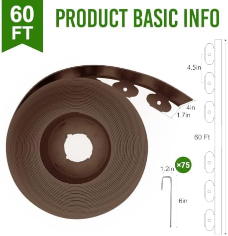 Landscape Edging 4 Inch Tall 40FT with 50Pcs Metal Spikes, Plastic Garden Edging Border Landscape Edging Border Lawn Edging for Landscaping, Flower Bed, Yard(Brown) - Image 4