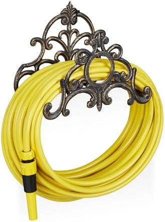 Relaxdays Antique Hose Holder, Cast Iron, Vintage Look, Wall-Mounted, HxWxD: 24 x 31.5 x 15 cm, Garden Hose Hanger, Bronze by Relaxdays