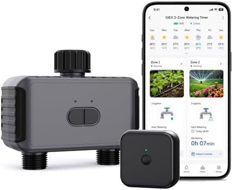 GIEX WiFi Sprinkler Timer, Smart Garden Hose Water Timer, 2.4GHz WiFi & Bluetooth, Rain Delay, Manual Watering, App & Voice Control, Compatible with Alexa & Google Assistant (WiFi 2-Zone Sprinkler) by Unknown