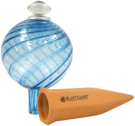 Plant Nanny Spiral Fluted Watering Globe & Stake Set (24 oz, Aqua) - Image 4