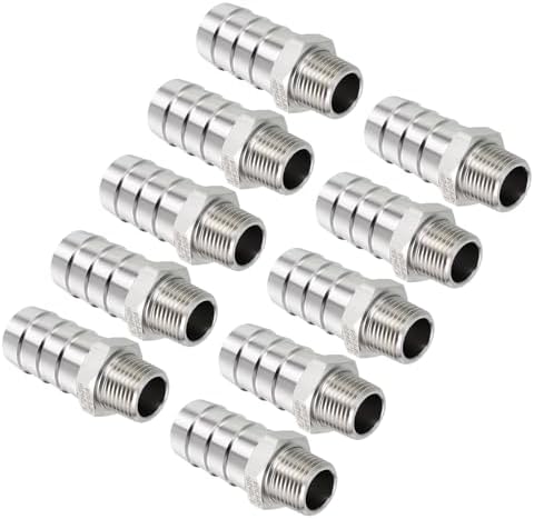 10pcs Stainless Steel Hose Barb Fitting 1" Barb to 1/2" NPT Male by Kozelo