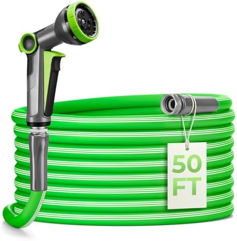 Delxo Garden Hose 50 FT with 8-Pattern Spray Nozzle, 5/8 Inch Hose by Delxo