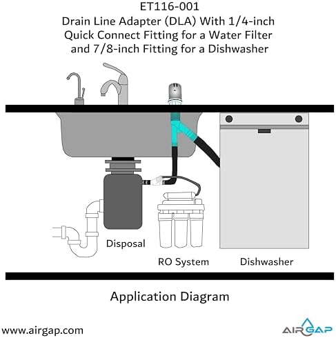 Drain Line Adapter (DLA) With 1/4-inch Quick Connect Fitting for a Water Filter and 7/8-inch Fitting for a Dishwasher (ET116-001, D-25QC, DLA-D) - Image 7