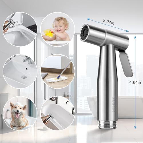 Handheld Toilet Bidet Sprayer 2 Pack, Water Pressure Adjustable Sprayer with Hose and 7/8 "T-Valve, Jet Spray and Soft Spray, for Toilet, Bidet, Shower etc., Stainless Steel, Silver - Image 7