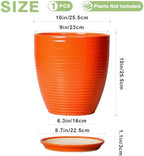 10 Inch Plant Pot, Ceramic Planters for Plants with Drainage and Saucer, Orange - Image 3