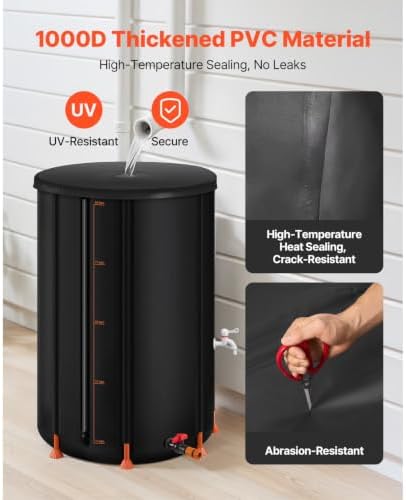 100 Gallon Rain Barrel, Collapsible Rainwater Collection Barrel, Portable Water Storage Tank with Spigot & Overflow Kit, 1000D PVC Rainwater Harvesting Tank for Garden, Lawn & Outdoor Use, Black - Image 3