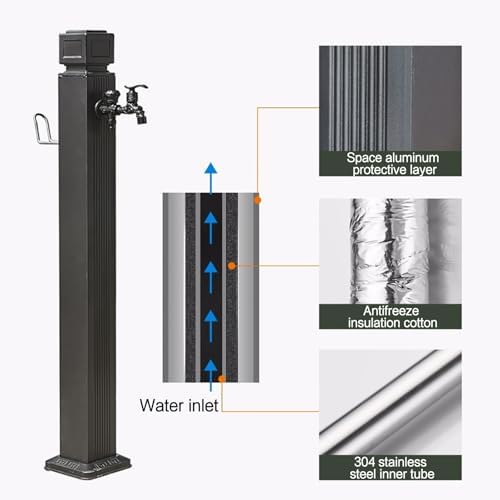 Outdoor Stainless Steel Garden Water Column/Hose Stand with Faucet Antifreeze Anti-Rust Courtyard Water Faucet Pillar Floor Mount Water Tap Columns Stainless Steel Square Vertical Garden Water Column( - Image 4