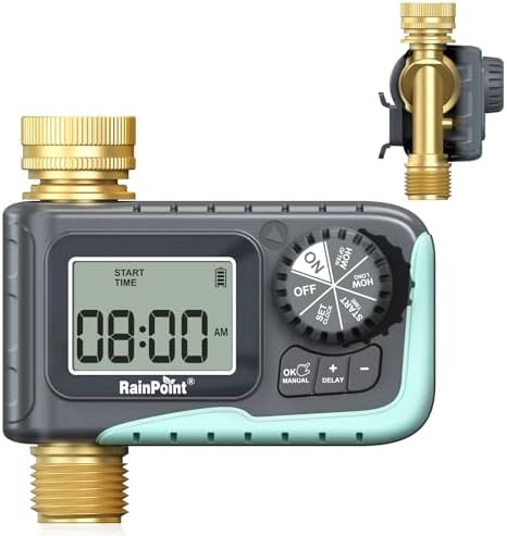 RAINPOINT Sprinkler Timer, 100% Metal Pipe Water Timer for Garden Hose, Programmable Hose Controller for Watering, Sprinkler Controller with Manual Watering/Rain Delay for Outdoor Lawn & Garden (1PCS) by RainPoint