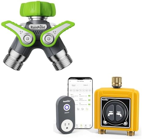 RAINPOINT WiFi Water Timer 2 Zone, Garden Hose Splitter 2 Way by RainPoint