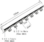 304 Stainless Steel 7-Port Manifold Splitter – 7 ways 25 Bar Pressure Rated for Drinking Water, Oil/Gas, Brewery, Cooling Systems, Polished Open - Image 3