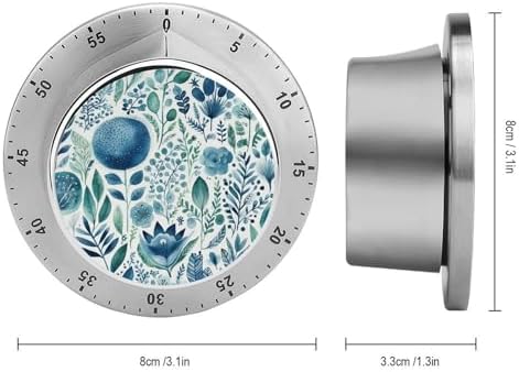Mechanical Kitchen Timers for Cooking,Blue Plant Pattern Printed 60 Minute Magnetic Countdown Timer,Cute Cooking Timers with Alarm,Stainless Steel Time Timer Manual No Batteries Required - Image 2