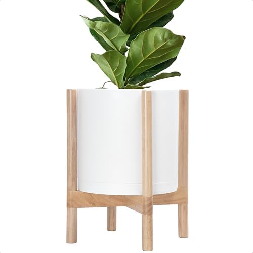 D'vine Dev Plastic Pot with Natural Wood Stand, White, 12 in, 55-C-P-1 by DvineDevPlanterPotsandStand