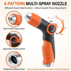 High Pressure Garden Hose Nozzle with 4 Spray Patterns & Thumb Control (Orange) - Image 5
