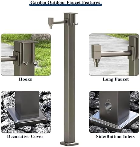 Vertical Garden Faucet Column for Outdoor, Heavy Duty Steel Hose Holder with 15M Spray Gun & Hooks - Free Standing Tap Water Fountain Stand for Villa Courtyard Watering, Floor Mounted - Image 2