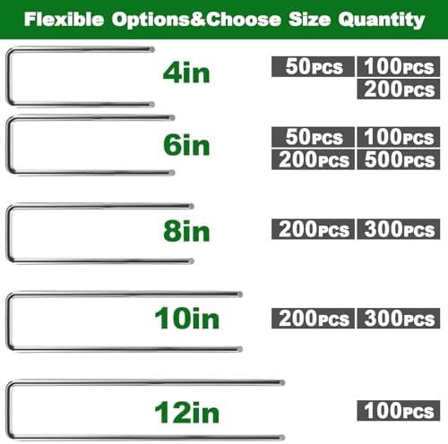 AMAGABELI GARDEN & HOME 300 Pack Galvanized Landscape Staples 8 Inch 11 Gauge Garden Staples Garden Stakes Plant Cover Stakes U-Shaped Landscape Stakes Landscape Pins for Weed Barrier Fabric - Image 2