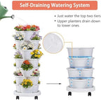 VECELO 7 Tier Vertical Garden Planter, Self Watering Stackable Planters with Wheels for Strawberries, Herbs, Flowers, Vegetables, White - Image 3