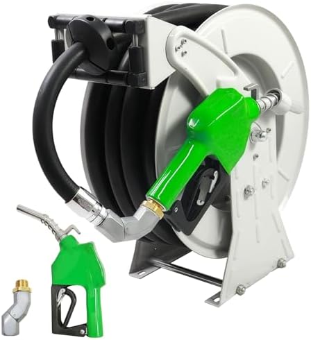 Fuel Hose Reel,Ratchet Spring-Driven Retractable 3/4"x50' Diesel Hose Reel W/Swivel,AUTO Fuel Nozzle,300 PSI,1"NPT Inlet,3/4"Outlet Heavy Duty Steel Construction for Farm Ship Vehicle Tank by Unknown