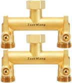Heavy Duty Brass 2-Way Garden Hose Splitter, 3/4" GHT Threads, Metal Shutoff Valve, Long Handle（2 pack） by ZaakWang