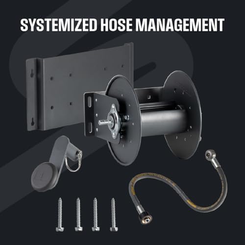 Active Hose Reel for Pressure Washer Hoses with 3/8” Female QC Adapter, 100ft Pressure Washer Hoses (3/8” or 5/16”). Included 2 ft jumper hose & M22-14mm adapter, 16” stud spacing mounting bracket - Image 3
