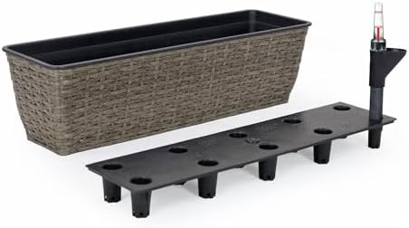 2-Pack Self-Watering Planter - Hand Woven Wicker - Rectangular - Dark Gray - Image 3