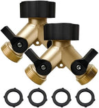 Garden Hose Splitter 2 Way, Y Heavy Duty Brass Connector Tap Splitter, Brass Garden Hose Adapter with 2 Extra Rubber Washers, Outdoor Hose Splitter, Zero Leaks, Connectors & Accessories, 2 Pack by Unknown