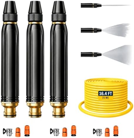 High Pressure Hose Nozzle, Power Washer Nozzle with Multiple Spray Patterns & Booster, Heavy Duty Metal Pressure Washer Hose Attachment for Car Wash, Patio, Garden Watering & Pet Cleaning(3 Pack+5m) by Unknown