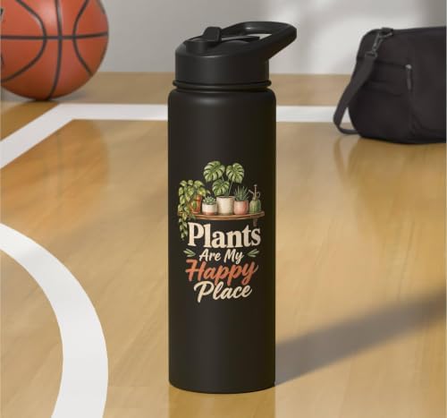 Plants Are My Happy Place Plant Mom Lover Watercolor Gift Stainless Steel Insulated Water Bottle - Image 7