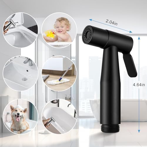 Handheld Toilet Bidet Sprayer 2 Pack, Water Pressure Adjustable Sprayer with Hose and 7/8 "T-Valve, Jet Spray and Soft Spray, for Toilet, Bidet, Shower etc., Stainless Steel, Black - Image 2