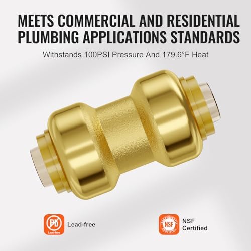 VEVOR Brass Pipe Fittings Push-Fit,Straight-Through,3/4" 12PCS - Image 5