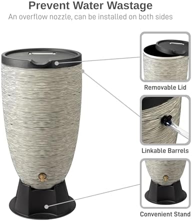 RTS Home Accents 50-Gallon Newport Rain Barrel with Stand and Removable Lid, Slate Color - Image 4