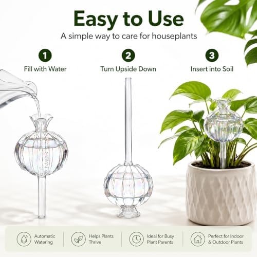 6 Pcs Plant Watering Globes, Glass Self-Watering Globes, Guava-Shaped, Automatic Irrigation Bulbs for Indoor Outdoor Potted Plants - Image 4