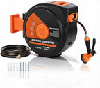 Retractable Garden Hose Reel, 1/2 x 130 ft, 10-Function Spray Nozzle - Wide Coverage with Any-Length Lock, Smooth Slow Rewind, Freeze-Resistant Build, 9 Spray Patterns, and 180° Swivel Mount by Unknown