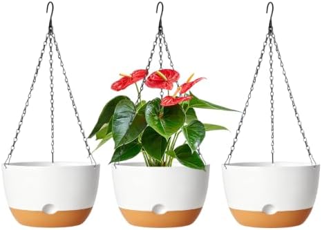 Hanging Planters, 3 Pack, Self-Watering, 10 Inch, White by Unknown