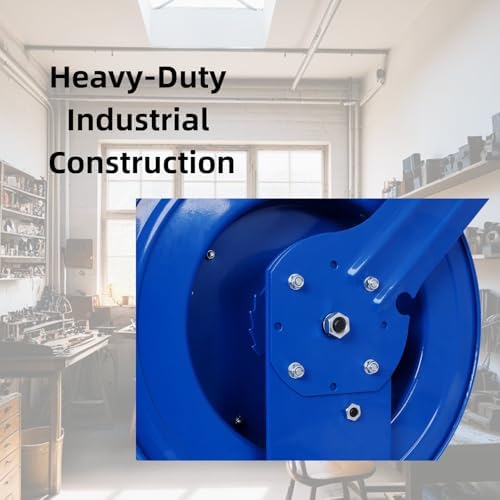 Welding Hose Reel Retractable 1/4" x 100" /50"Twin Oxygen Acetylene Rubber Hoses STD Duty Max 200PSI Heavy Duty Industrial Single Arm Construction (Blue, 50Foot) - Image 5