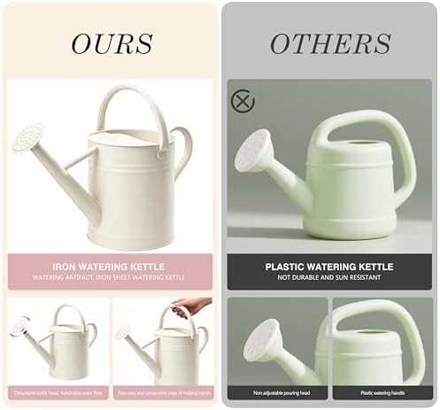 Metal Watering Can for Outdoor Plants, Watering Can 1 Gallon,Cream White - Image 6