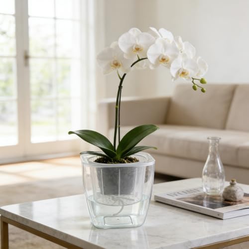 6-Pack 7 Inches Clear Self Watering Planters for Indoor Plants Large African Violet Plant Pots Plastic Wick Flower Pots with Water Injection Hole, Orchid Plant Pot Set, Clear - Image 5