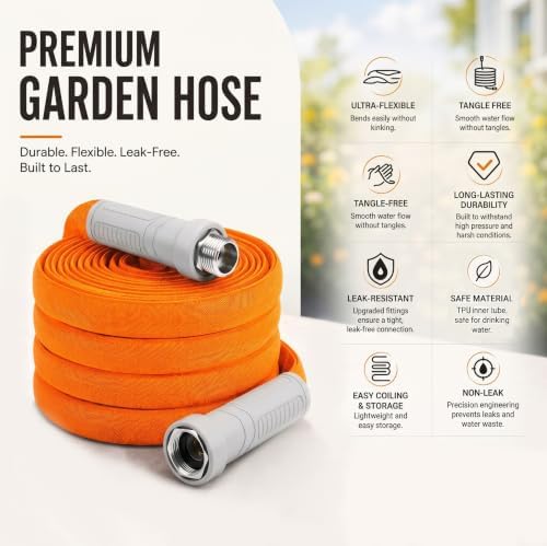 Garden Hose 100ft with Upgraded Hard Grip,Ultra-Light&Flexible Water Hose,Durable All-Weather,Made of TPU,Drinking Water Safe,Easy to Store&Coil,Kink-Free,Ideal for Camping,Car Wash,Yard,Garden,Orange - Image 3