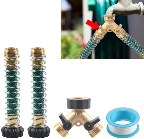 CNxinn10 1 Pc 3/4" A10600 3/4" 2 Way Hose Splitter Garden Hose Connector Coiled Spring Protector Brass Gold+Black For all 3/4 inch standard garden hose - Image 2