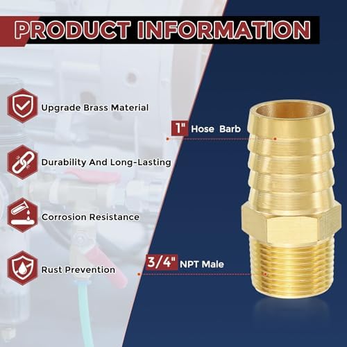 8pcs Brass Hose Barb Fittings 1" Hose Barb to 3/4" NPT Male - Image 2