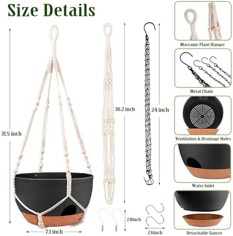 12 Inch Hanging Basket Planter with Chain & Rope for Indoor Outdoor Plants - Image 2