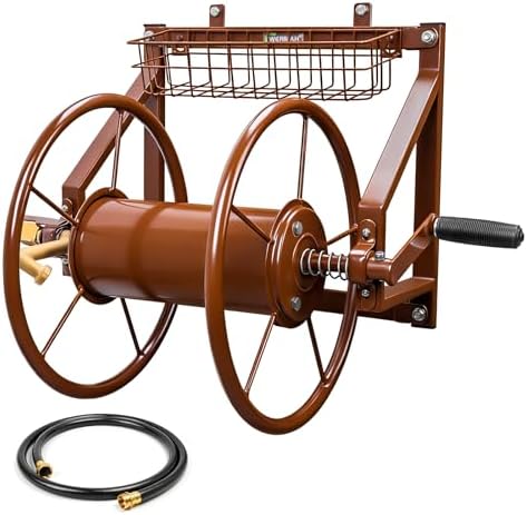 WERMAH Wall Mount Garden Hose Reel, Heavy Duty Metal Holds 155ft 5/8" Hose by WERMAH
