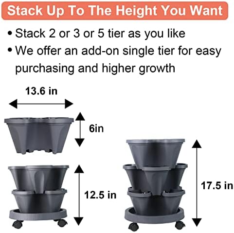 DUNCHATY Stackable Planter, Vertical Garden Planter with Wheels and Tools, Self Watering Strawberry Planter Indoor/Outdoor 3 Tier Herb Planter Pots for Growing Vegetables and Succulents, Dark Gray - Image 7
